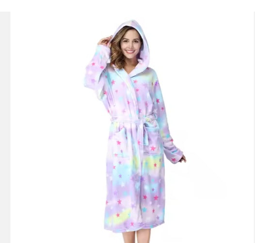 Plush Oversize Winter Soft Warm Long Flannel Bathrobe With Hooded Women Thick Night Fleece