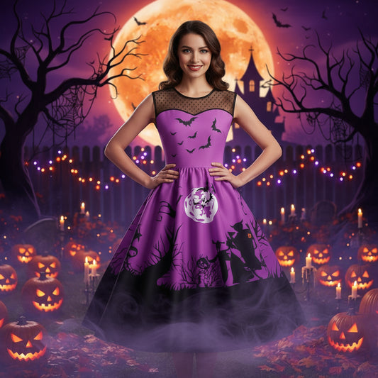 Halloween Print Big Dress Women