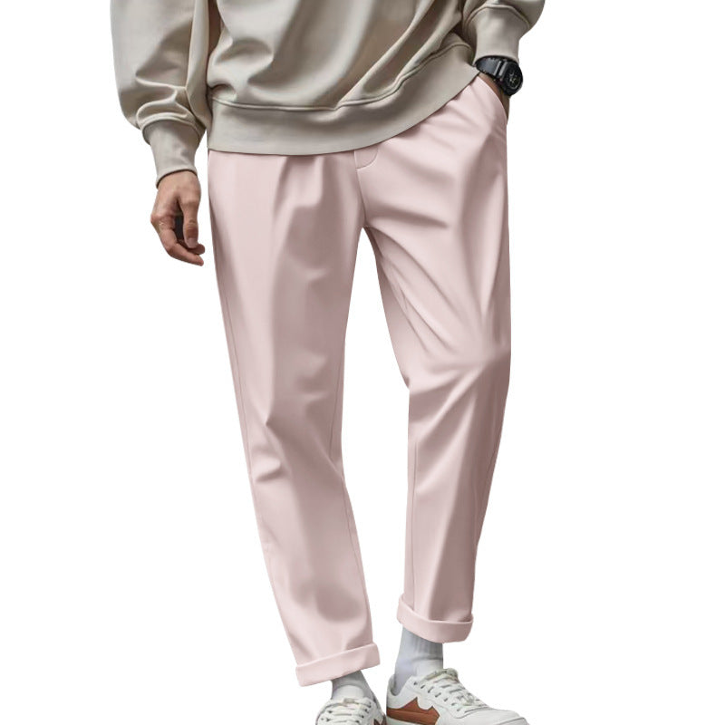 Light pink men's casual trousers with pockets, loose fit and elastic/tie waist