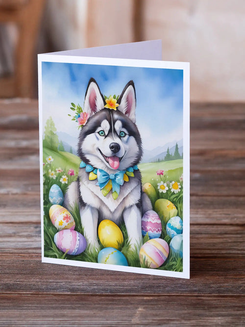 Siberian Husky Easter Egg Hunt Greeting Cards Pack of 8