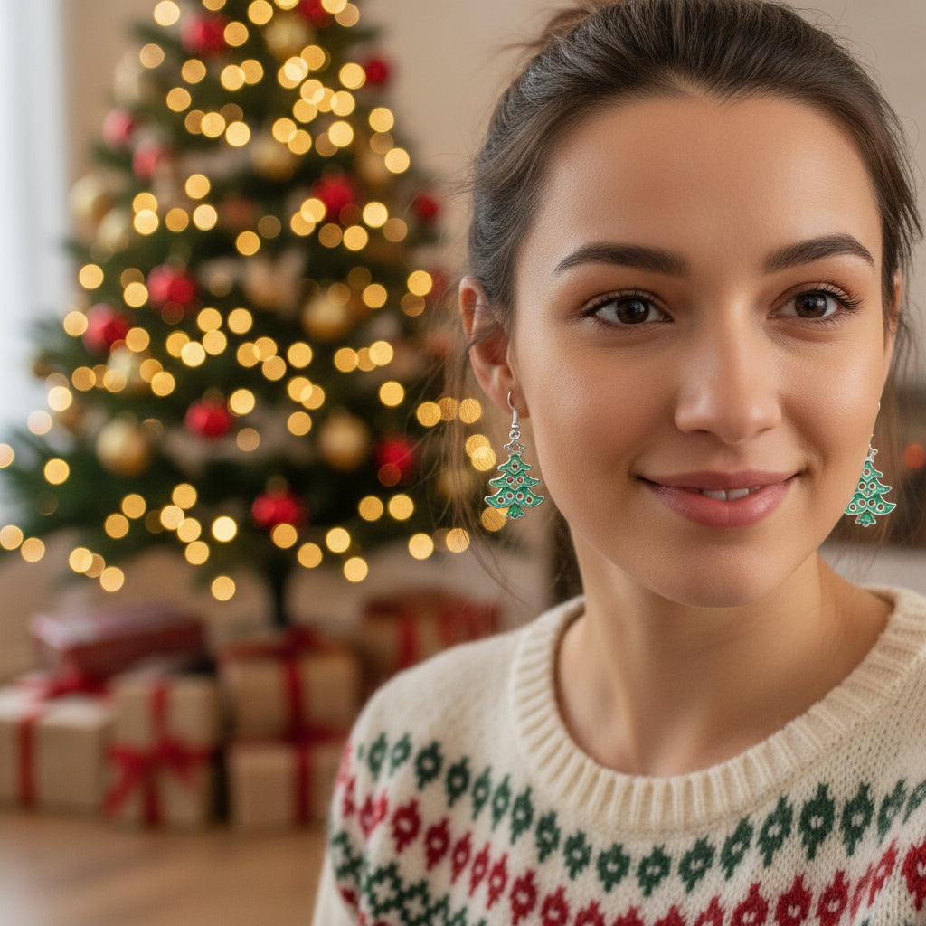 Ornaments Alloy Dripping Five-star Christmas Tree Earrings