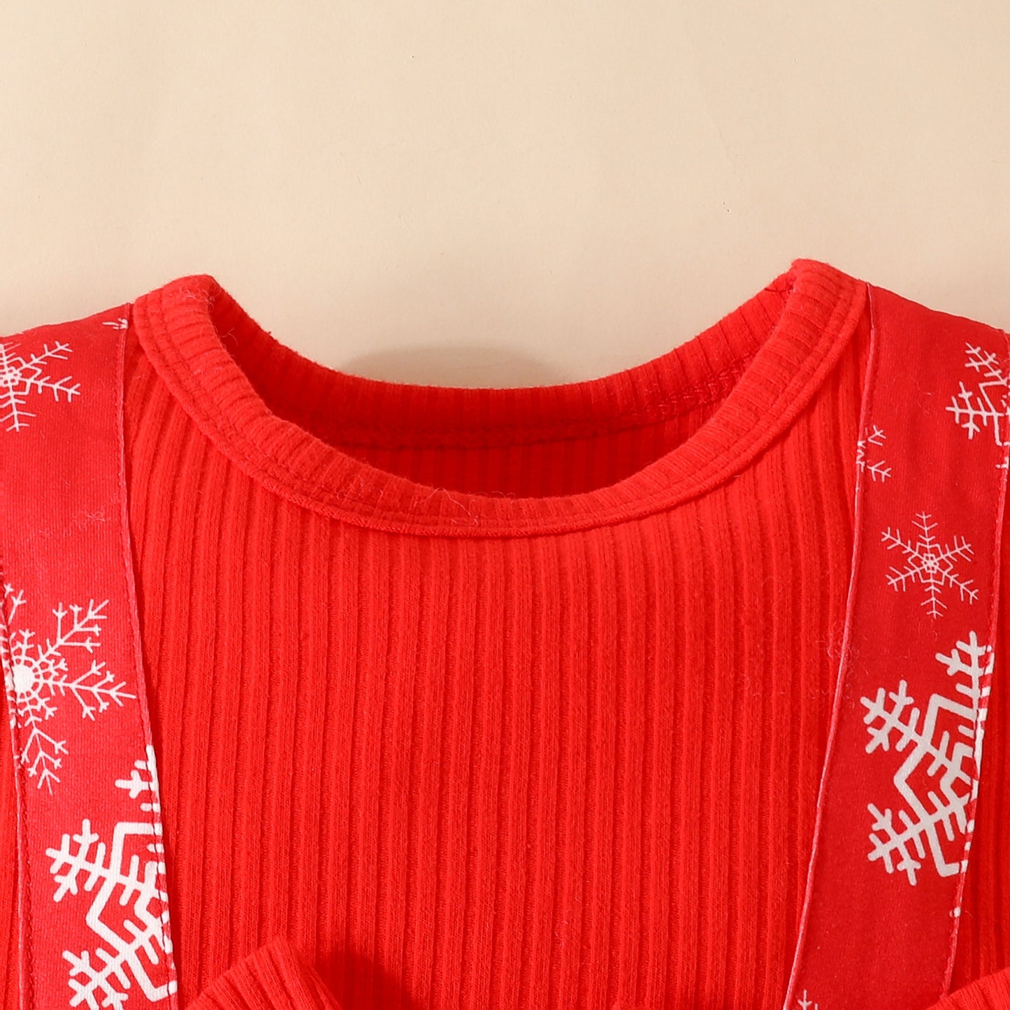 Christmas Crawling Suit Baby Girl Sunken Stripe Long Sleeve Fake Suspenders Romper