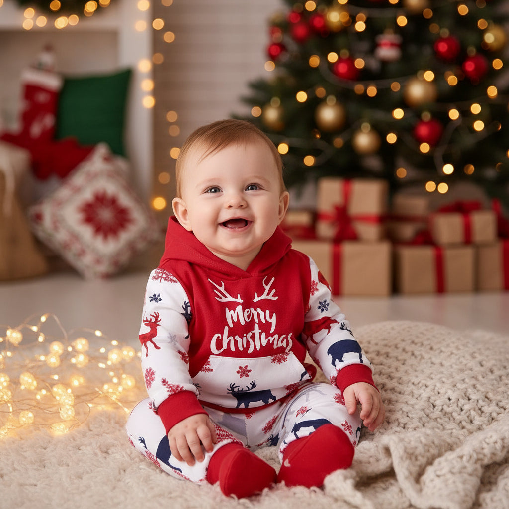 Baby Clothes Printed Pullover Hoodie Trousers Two-piece Set