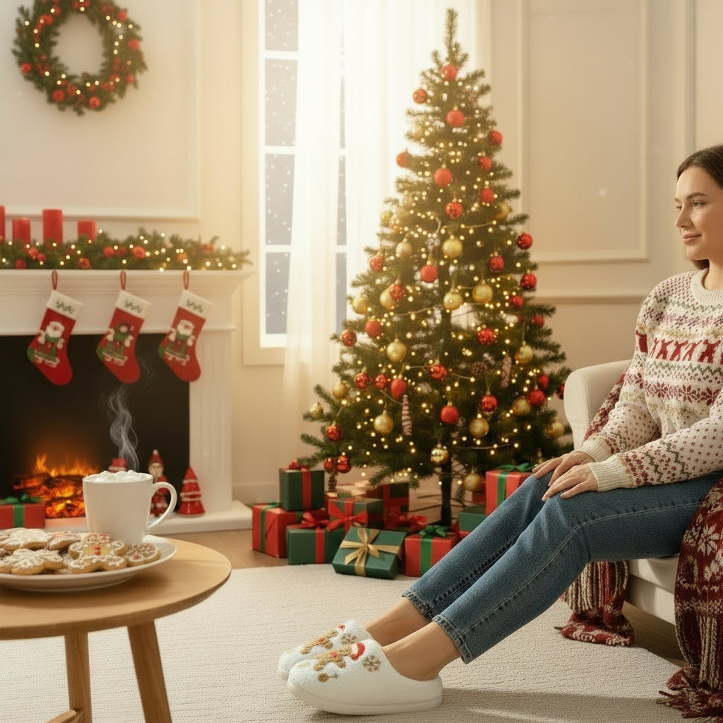 Christmas Snowflake Gingerbread Non-slip Floor Fuzzy Slippers