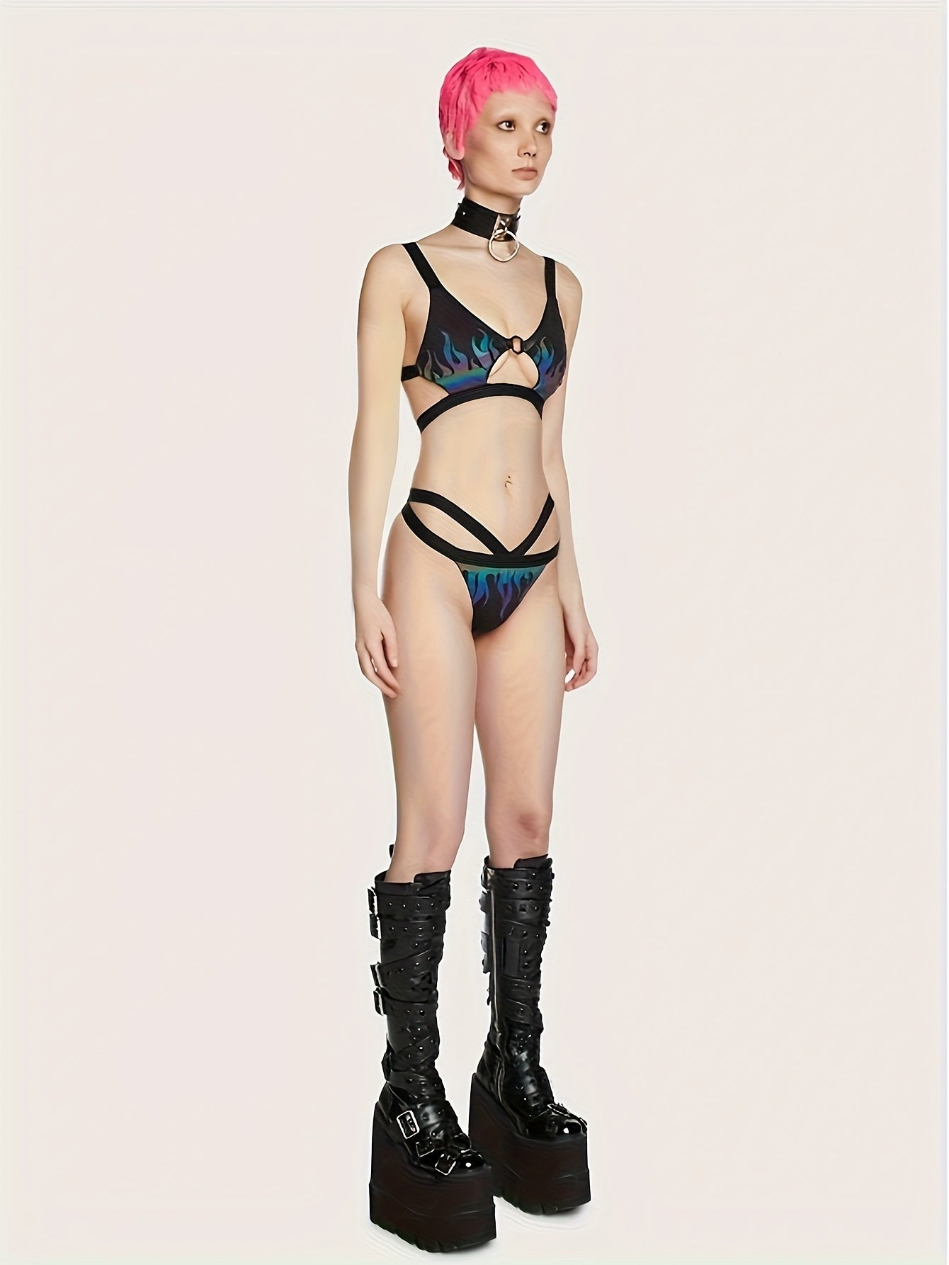 Women's Bikini Set Sexy V Triangle Flame Print Holiday Style
