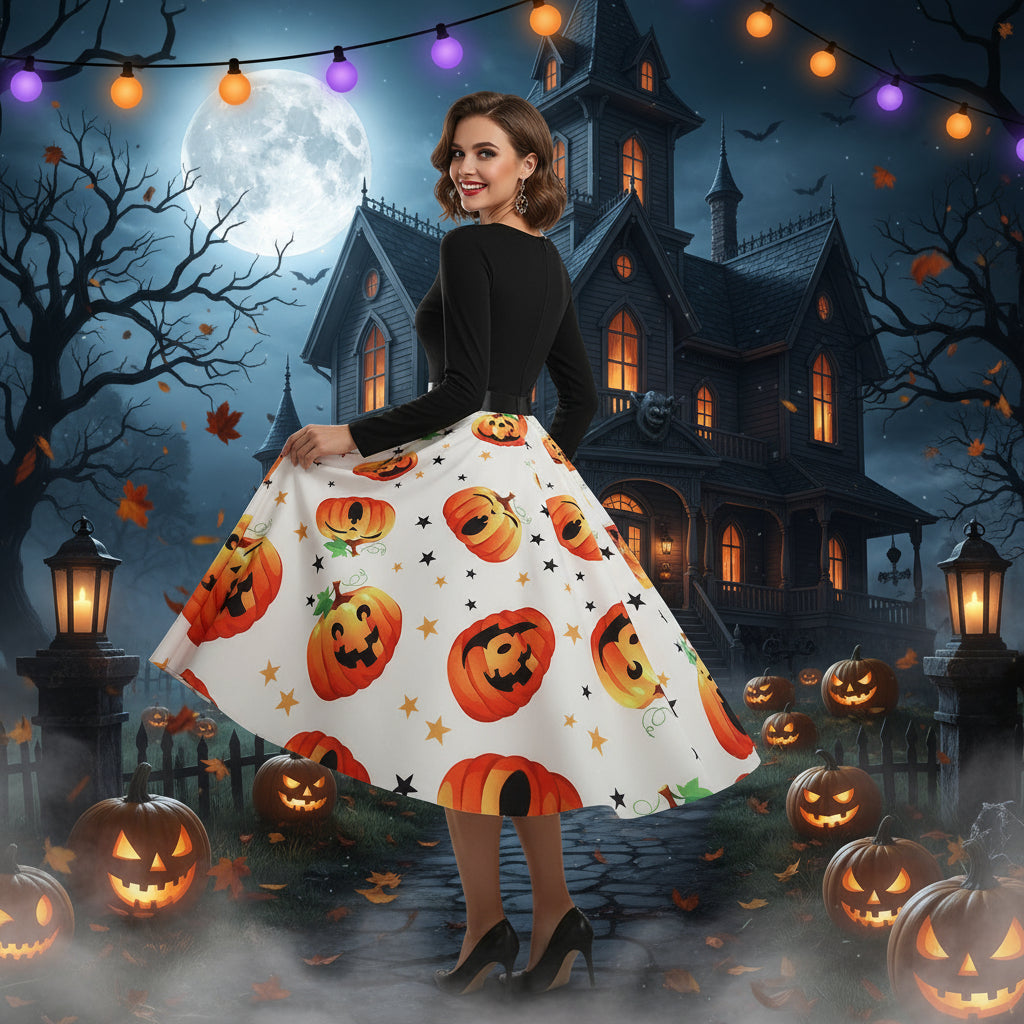 Halloween New Round Neck Elegant Party Print Dress