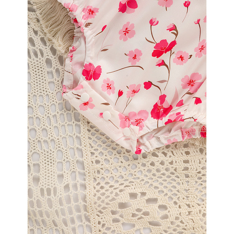 Infant Floral Smocked Romper 'DADDY'S Girl' Embroidery Short Sleeve Crew Neck Adorable Princess Party Bodysuit