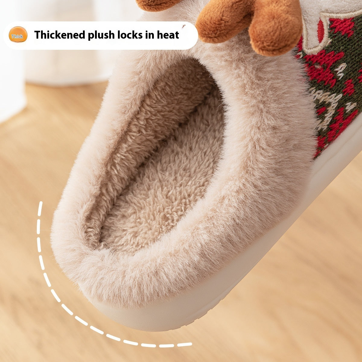 Christmas Elk Plush Slippers Winter Ins Fashion Non-slip Floor Fuzzy