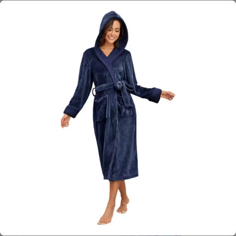 Plush Oversize Winter Soft Warm Long Flannel Bathrobe With Hooded Women Thick Night Fleece