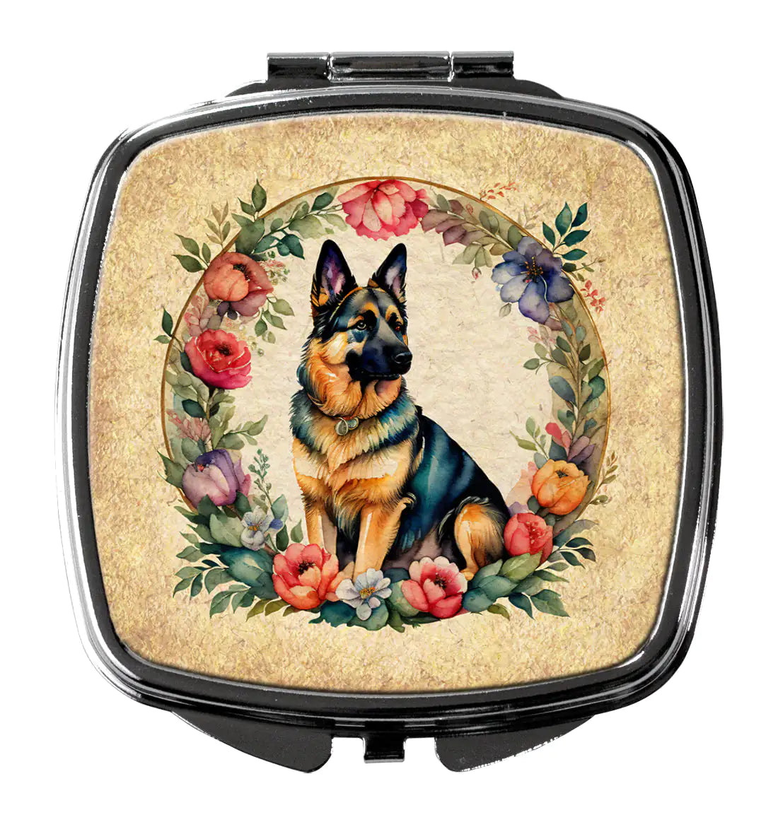 German Shepherd and Flowers Compact Mirror