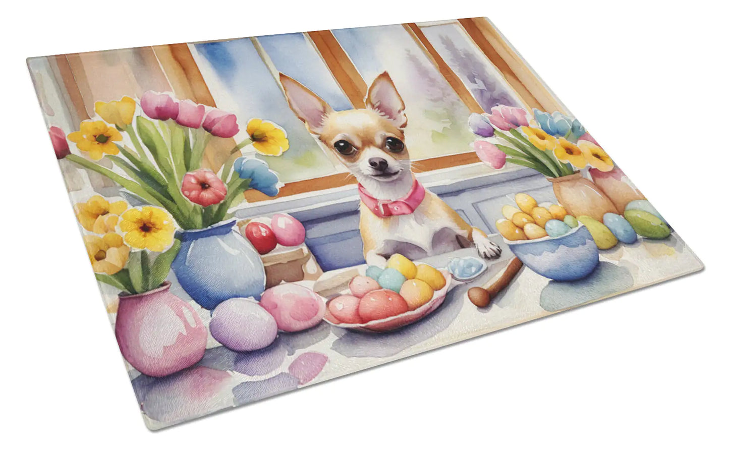 Decorating Easter Chihuahua Glass Cutting Board