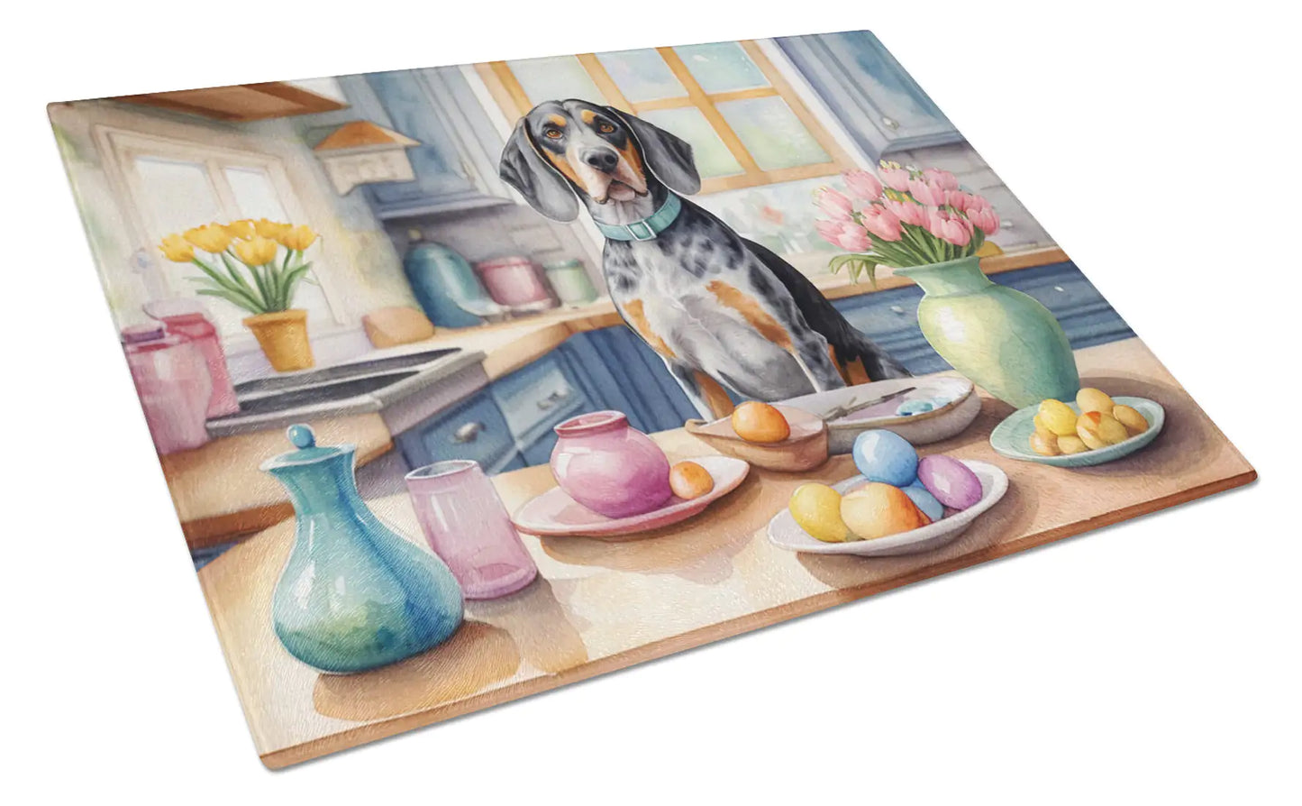 Decorating Easter Bluetick Coonhound Glass Cutting Board