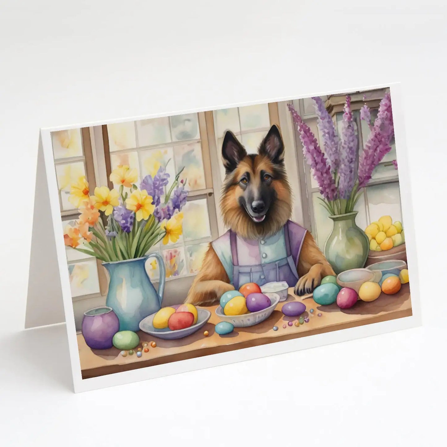 Decorating Easter Belgian Tervuren Greeting Cards Pack of 8