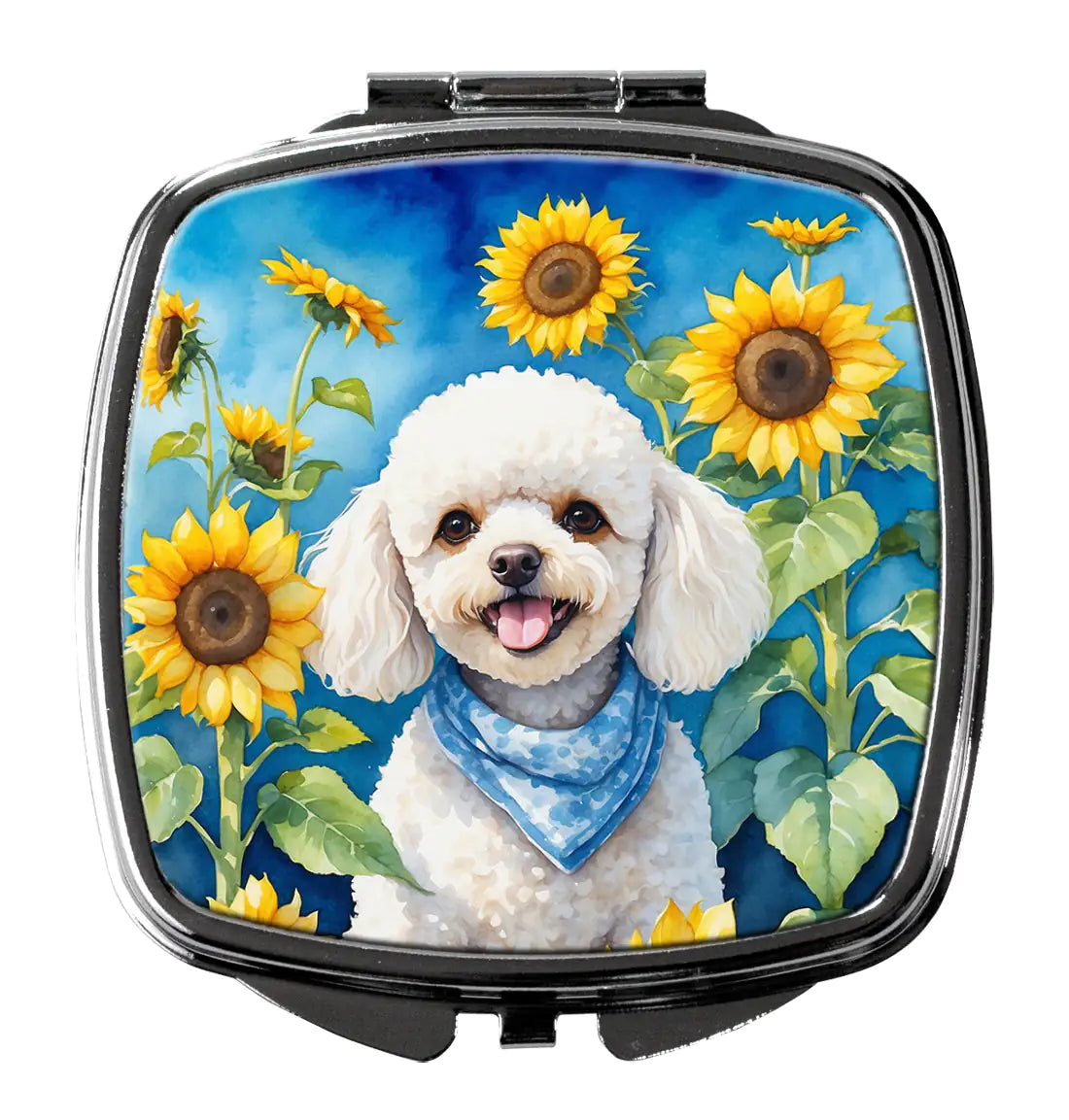 White Poodle in Sunflowers Compact Mirror