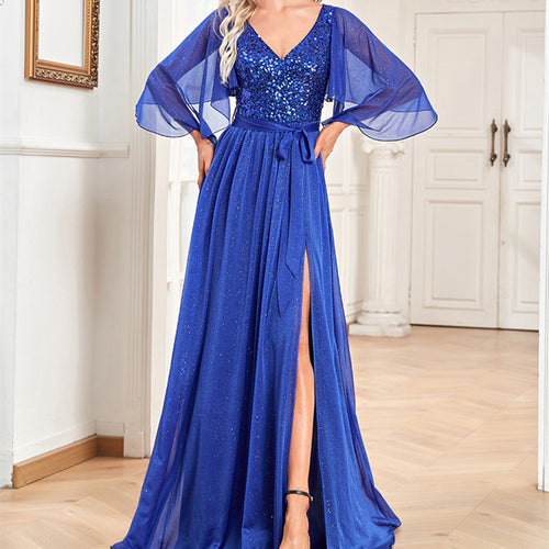 Women's Fashion Solid Color Ruffle Sleeve Dress