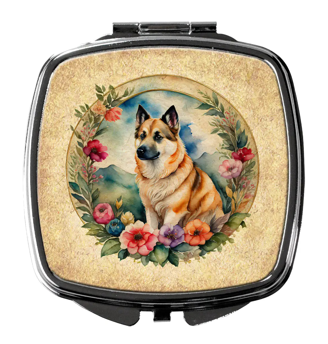 Norwegian Buhund and Flowers Compact Mirror