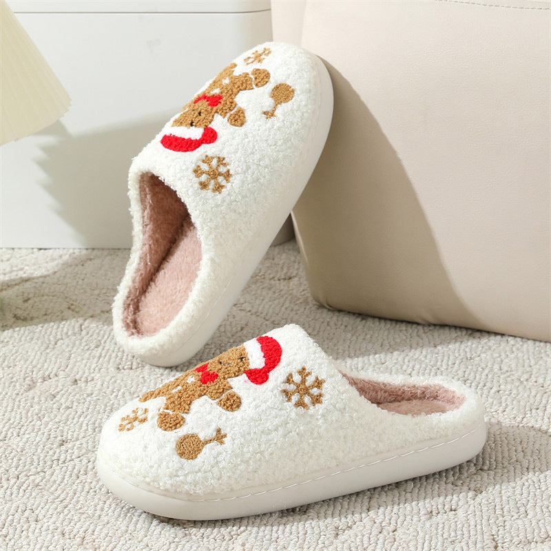 Christmas Snowflake Gingerbread Non-slip Floor Fuzzy Slippers
