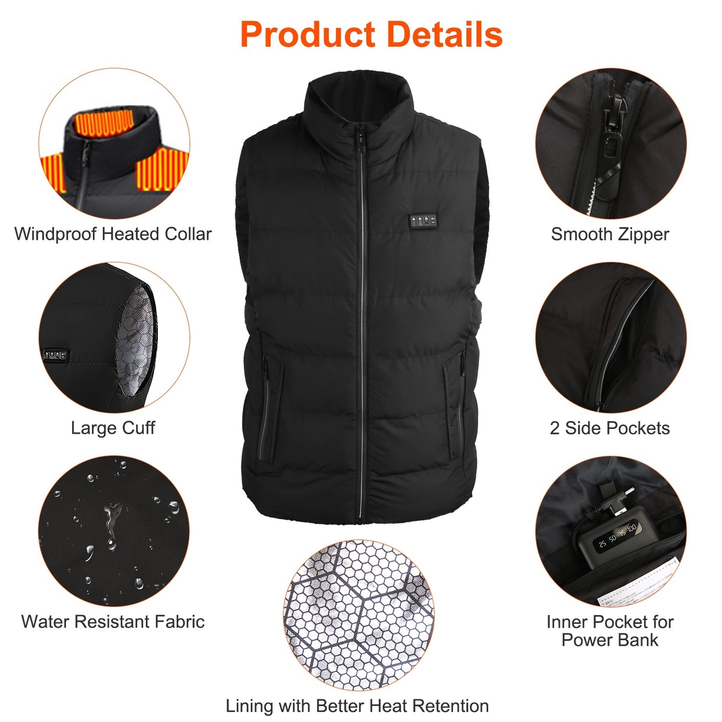 1Pc Heated Vest Men, Women Jacket With 23 Heating Zones 3 Heat Levels USB Powered Machine Washable For Winter Hiking Skiing Skating Outdoor Activities