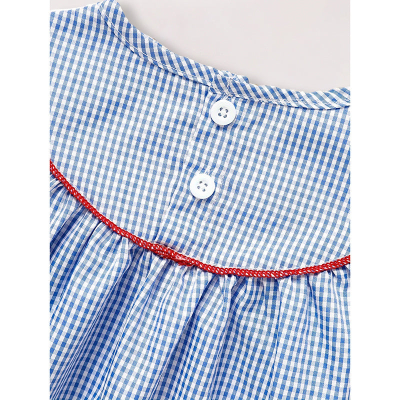 Baby Girls 4th Of July Dress Gingham American Flag White Blue Color Block Independence Day Dresses