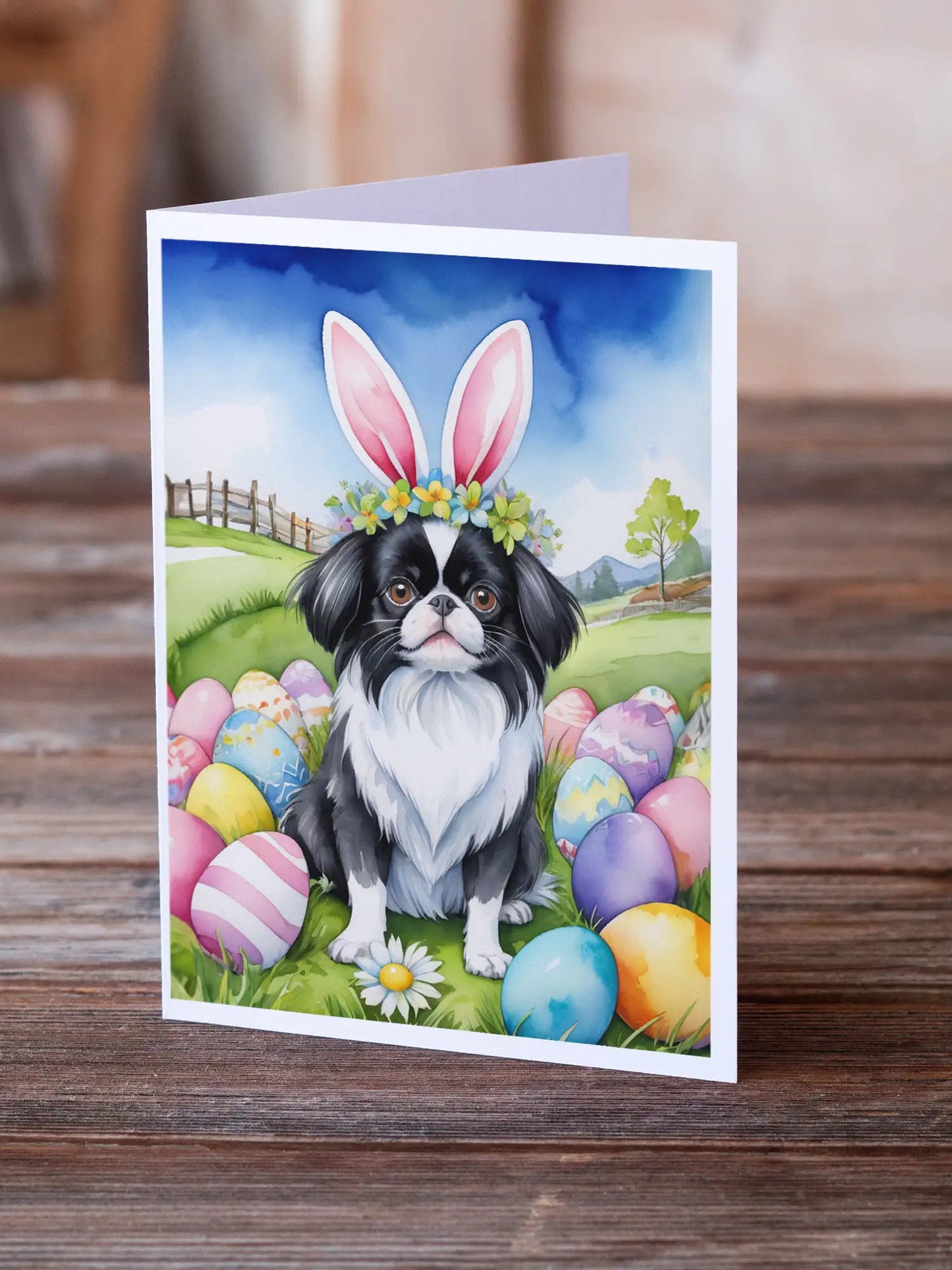 Japanese Chin Easter Egg Hunt Greeting Cards Pack of 8