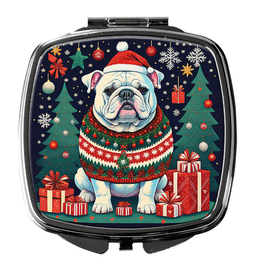 White English Bulldog Christmas Compact Mirror
