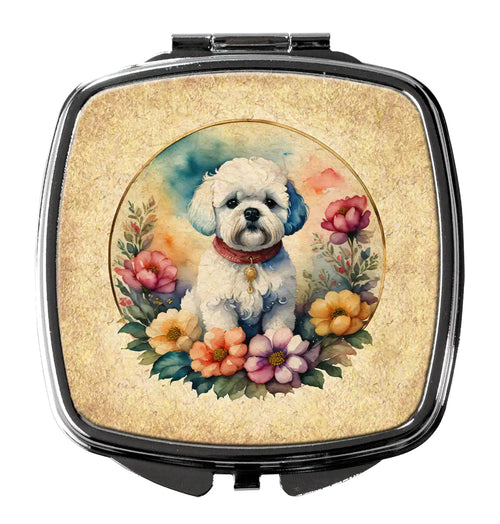 Bichon Frise and Flowers Compact Mirror