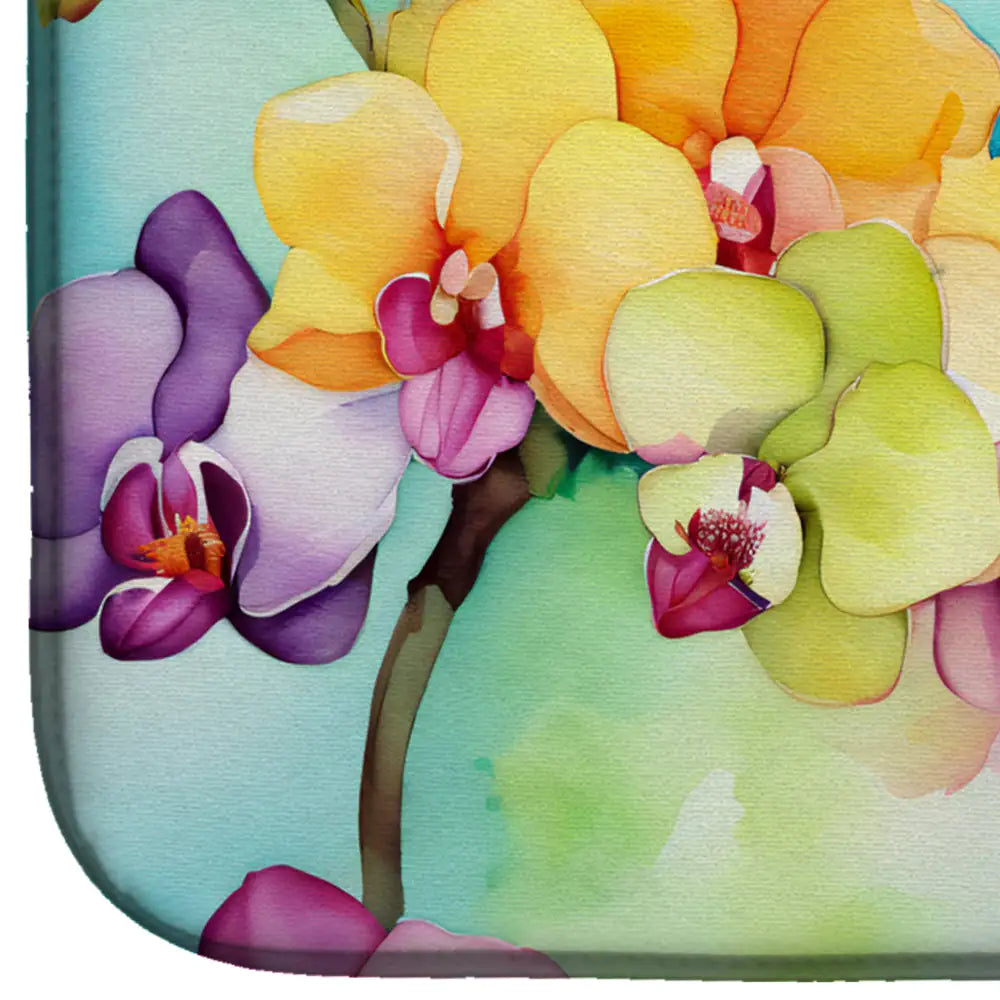 Orchids in Watercolor Dish Drying Mat
