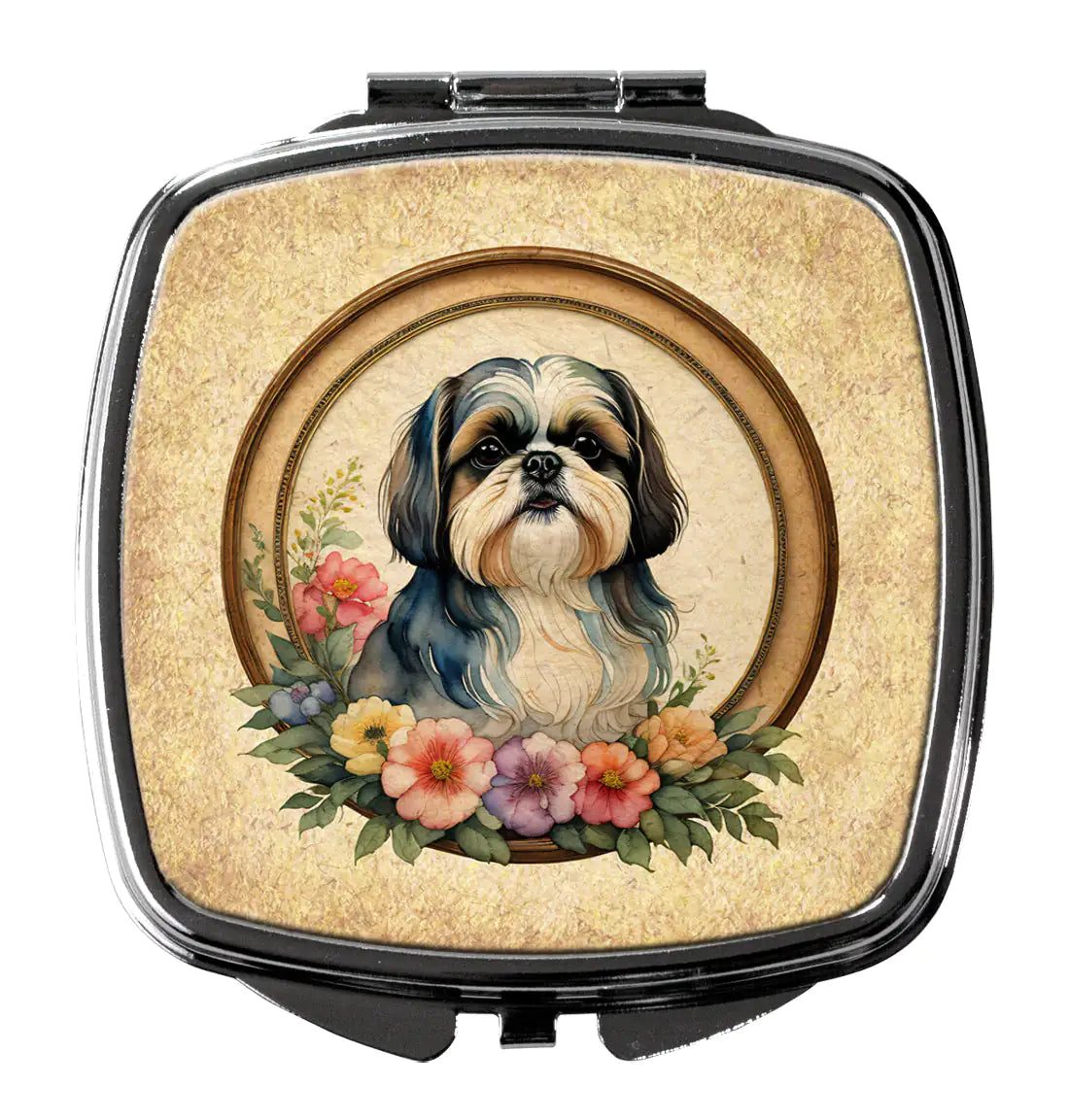 Shih Tzu and Flowers Compact Mirror