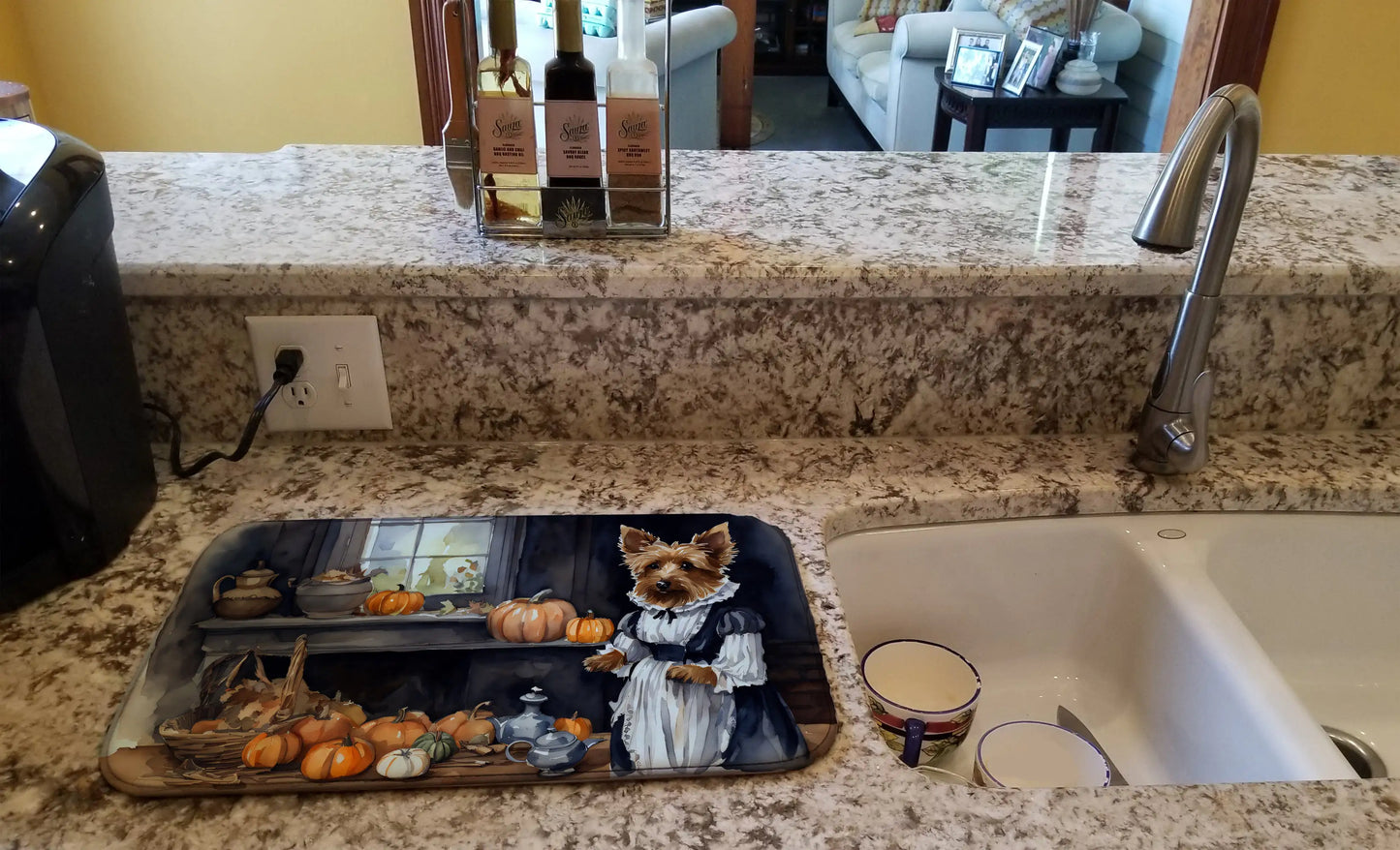 Australian Terrier Fall Kitchen Pumpkins Dish Drying Mat