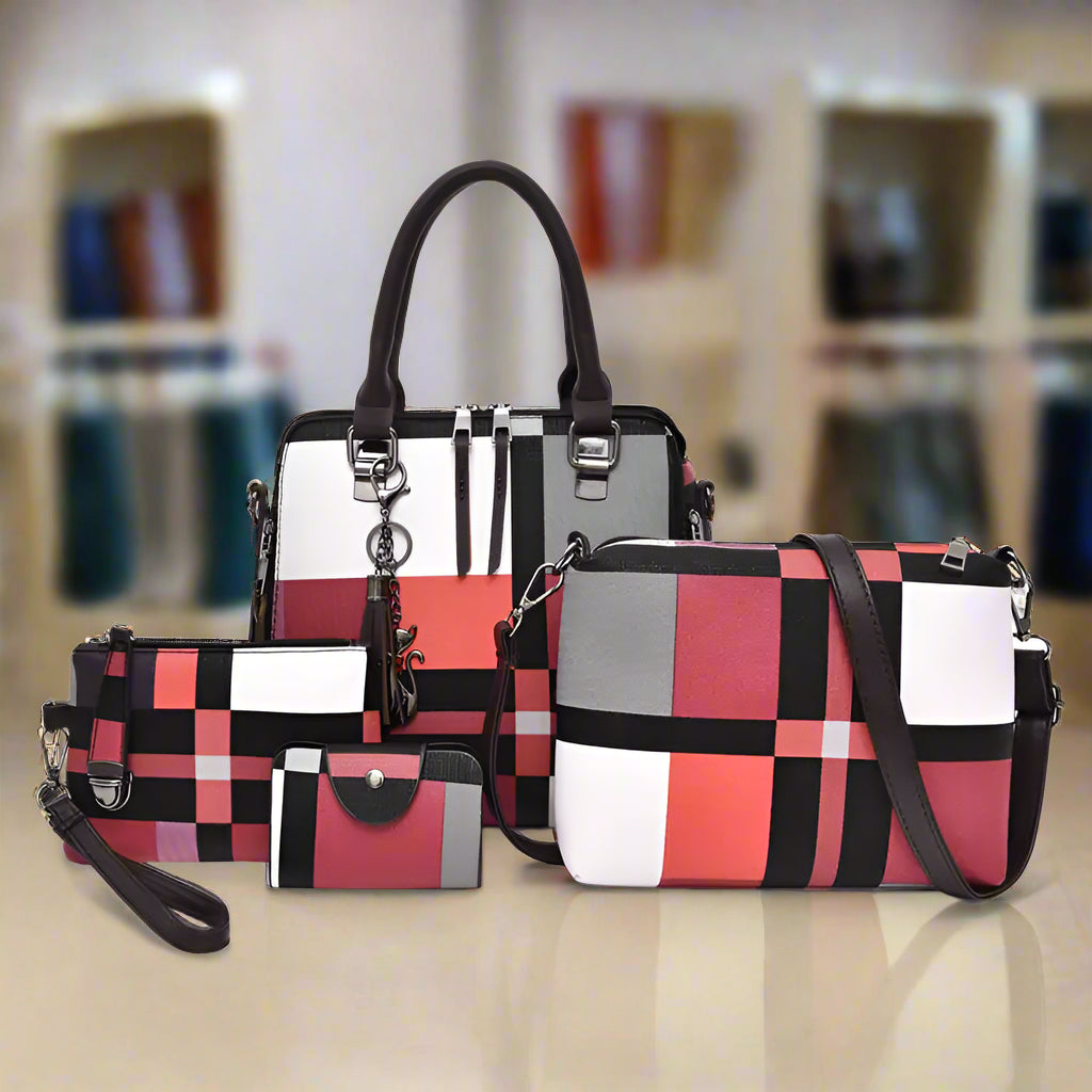 Fashion Retro Stitching Women's Handbag Purse Set