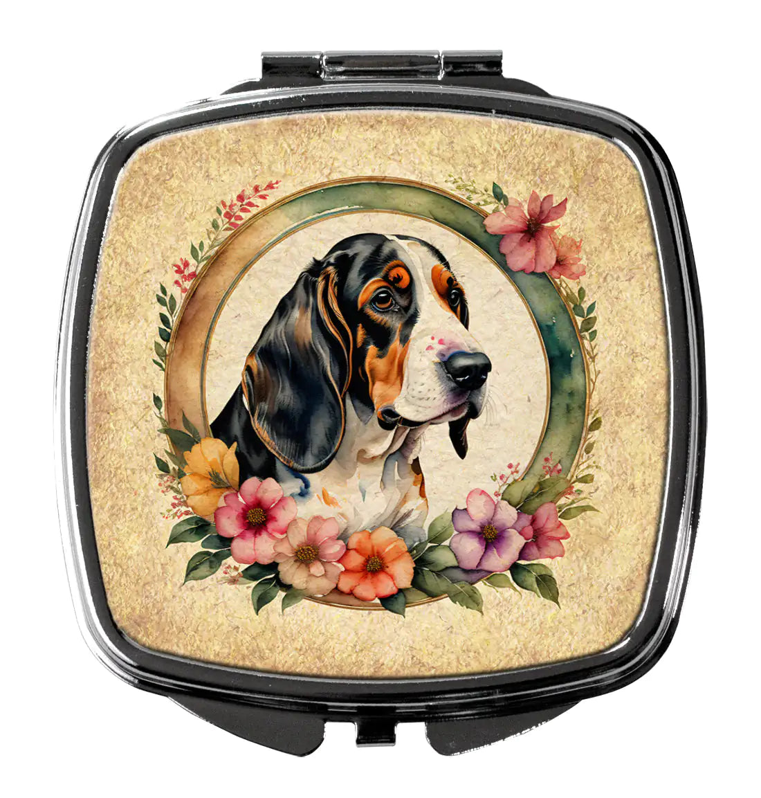 Basset Hound and Flowers Compact Mirror