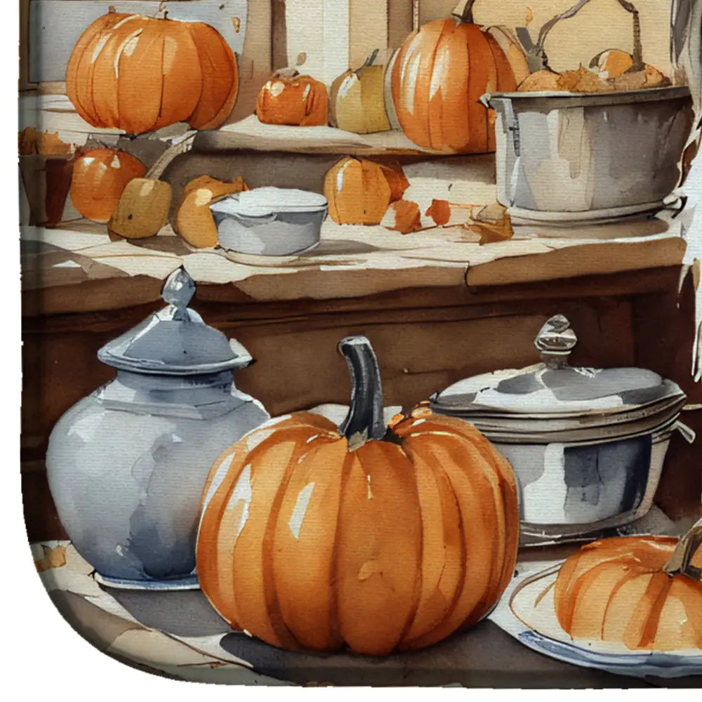 Bearded Collie Fall Kitchen Pumpkins Dish Drying Mat