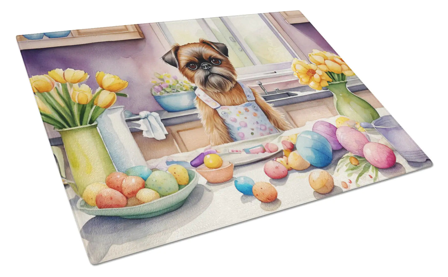 Decorating Easter Brussels Griffon Glass Cutting Board