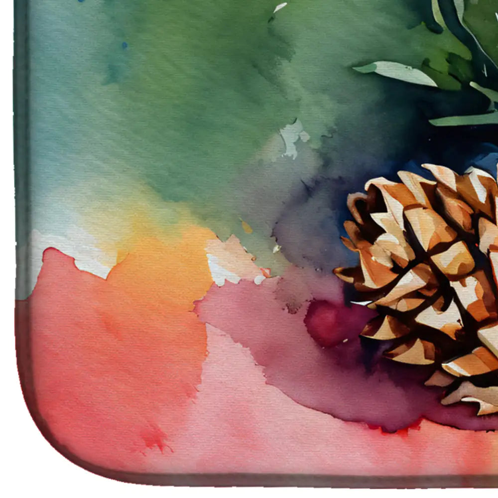 Maine White Pine Cone and Tassels in Watercolor Dish Drying Mat