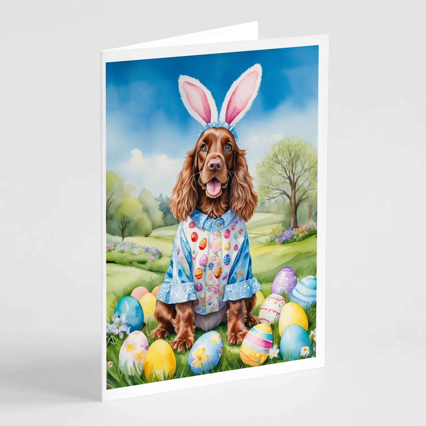 English Cocker Spaniel Easter Egg Hunt Greeting Cards Pack of 8