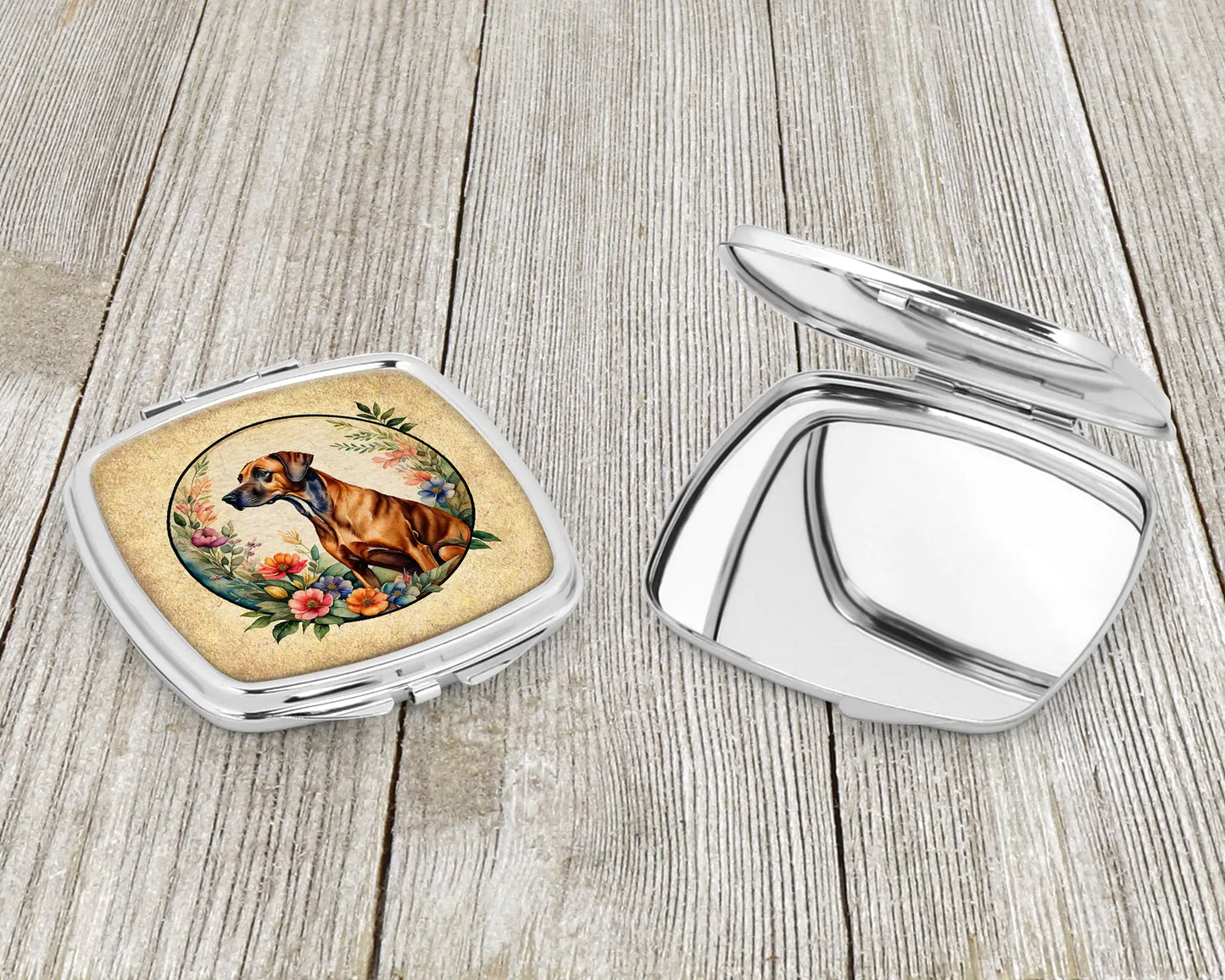 Rhodesian Ridgeback and Flowers Compact Mirror