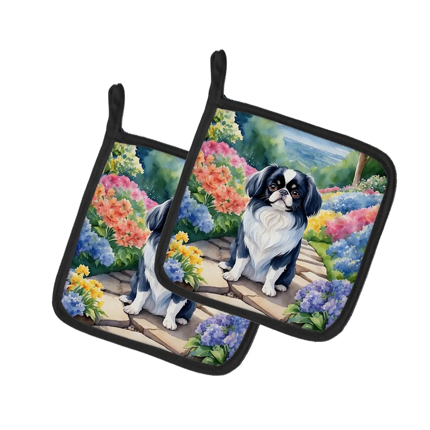 Japanese Chin Spring Path Pair of Pot Holders