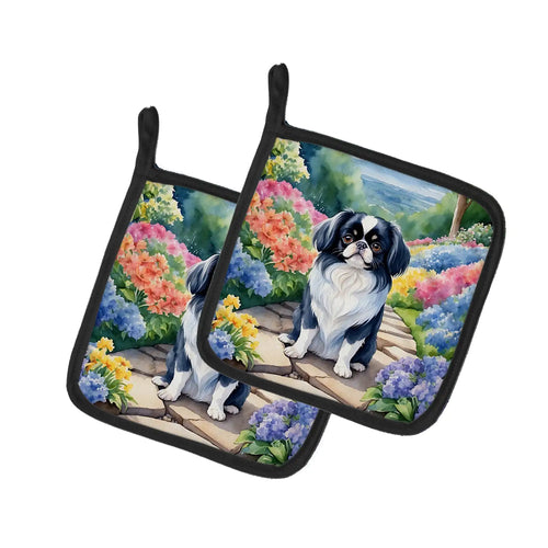 Japanese Chin Spring Path Pair of Pot Holders