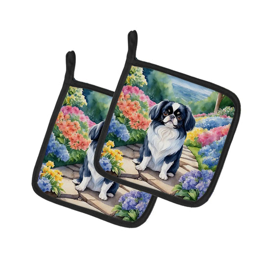 Japanese Chin Spring Path Pair of Pot Holders