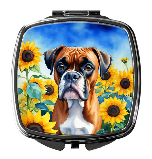 Boxer in Sunflowers Compact Mirror