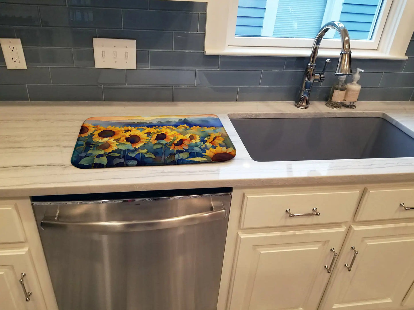 Sunflowers in Watercolor Dish Drying Mat