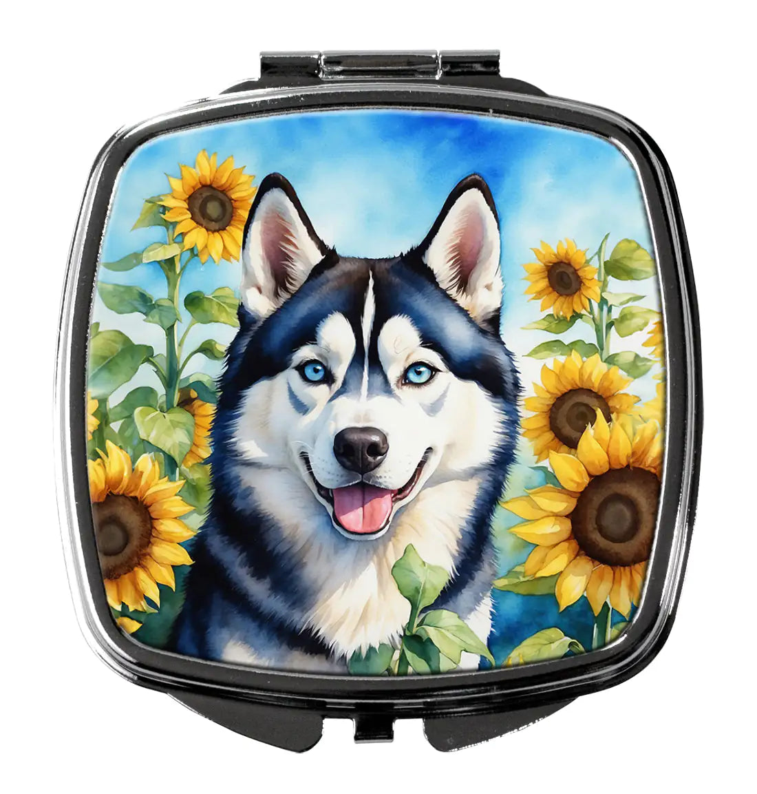 Siberian Husky in Sunflowers Compact Mirror