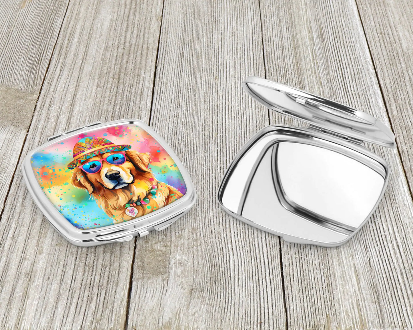 Golden Retriever Hippie Dawg Compact Mirror