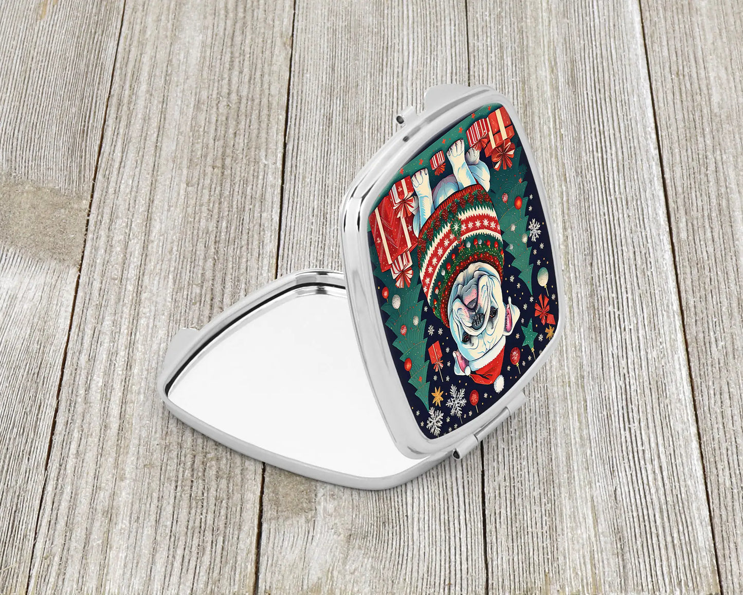 White English Bulldog Christmas Compact Mirror