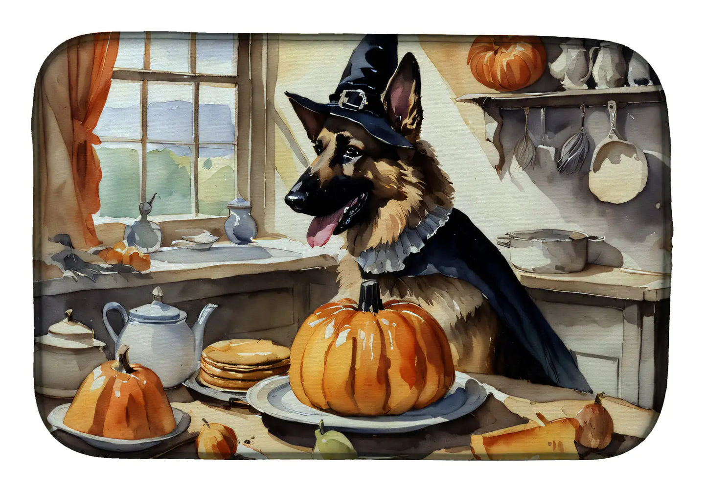 German Shepherd Fall Kitchen Pumpkins Dish Drying Mat