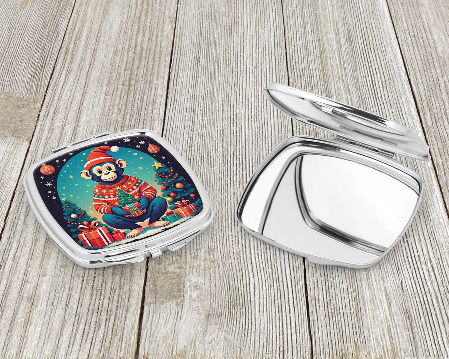 Monkey Christmas Compact Mirror