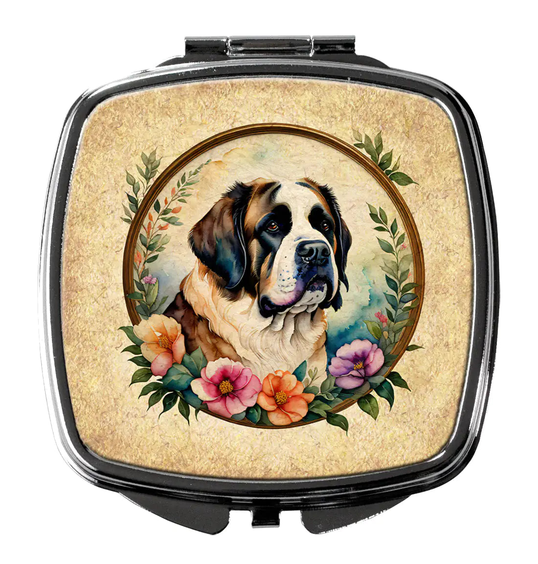 Saint Bernard and Flowers Compact Mirror