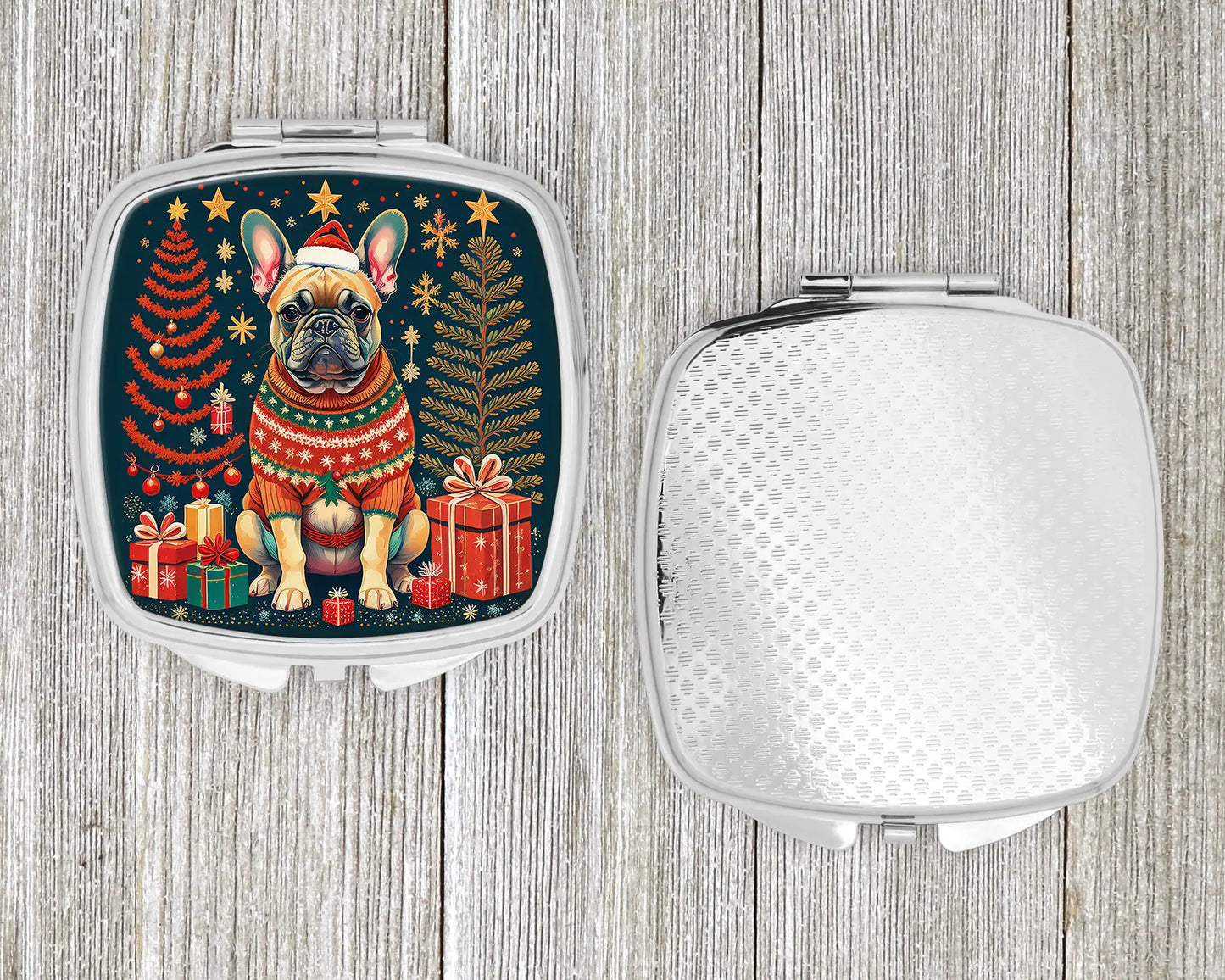 Fawn French Bulldog Christmas Compact Mirror