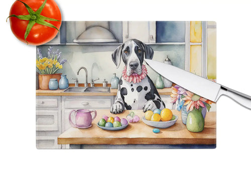 Decorating Easter Great Dane Glass Cutting Board