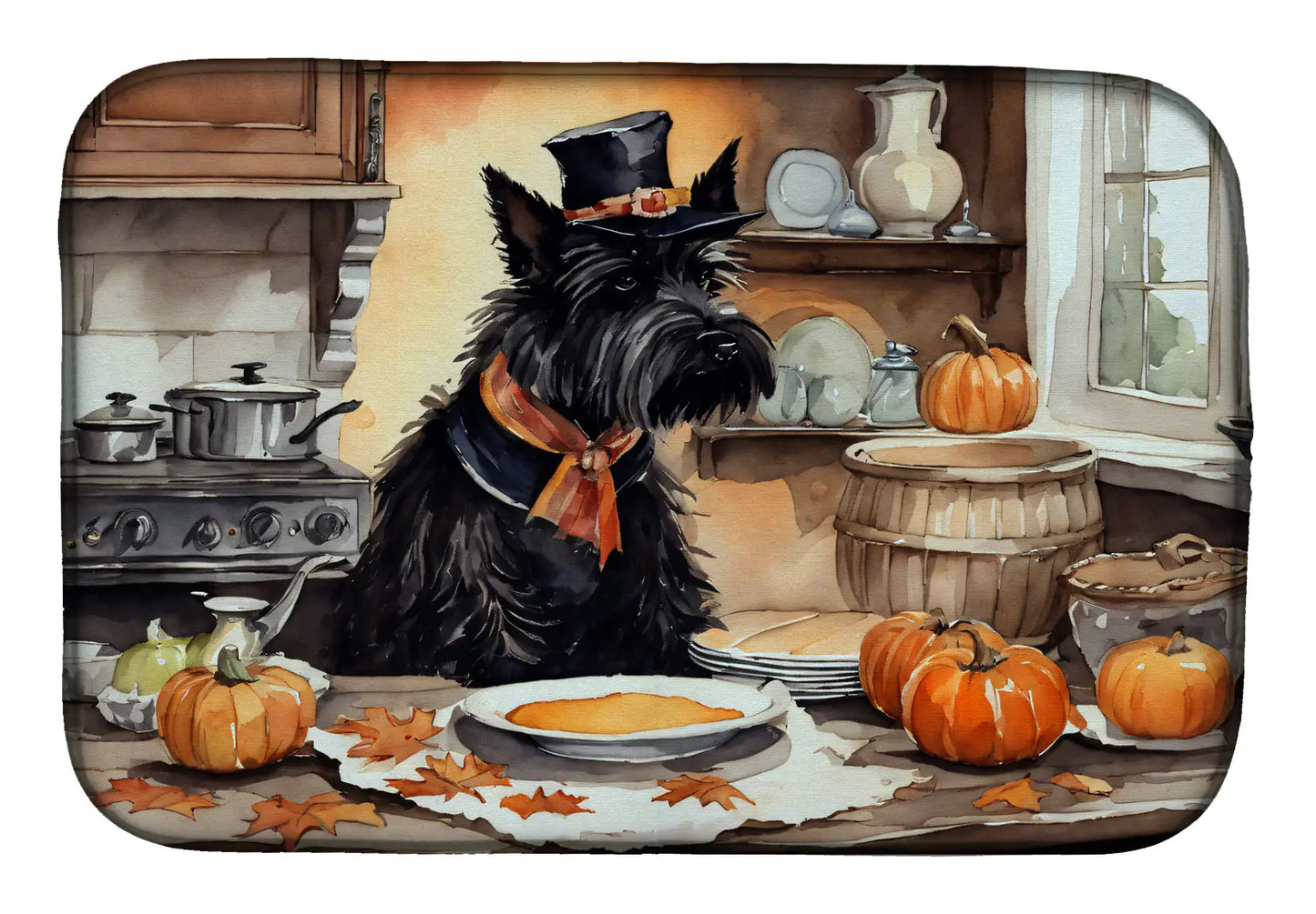 Scottish Terrier Fall Kitchen Pumpkins Dish Drying Mat